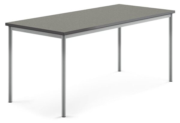 AJ Produkty Stůl SONITUS, 1800x800x760 mm, stříbrné nohy, deska s linoleem, tmavě šedá