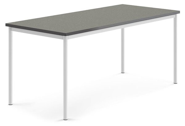 AJ Produkty Stůl SONITUS, 1800x800x760 mm, bílé nohy, deska s linoleem, tmavě šedá