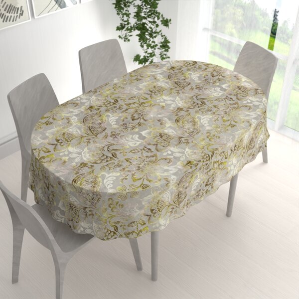 Biante Sametový oválný ubrus Tamara TMR-055 Abstraktní zelené květy na zelenošedém 50x100 cm