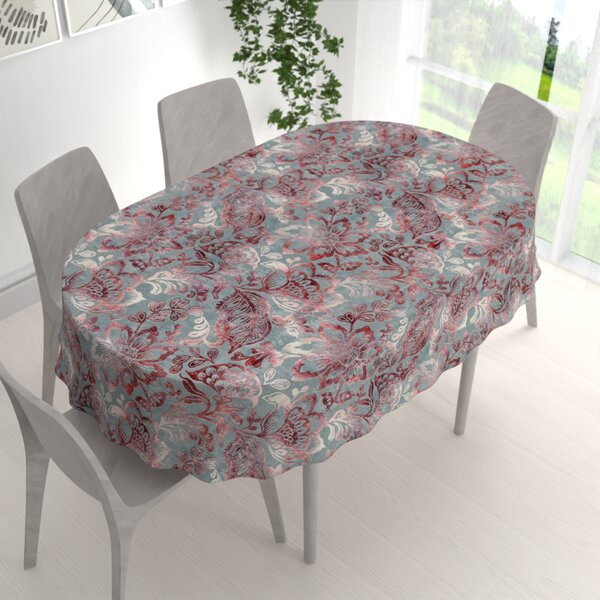 Biante Sametový oválný ubrus Tamara TMR-054 Abstraktní vínové květy na šedozeleném 50x100 cm