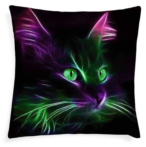 XPOSE® Mikroplyšový povlak na polštář KOČKA - NEON (digitální tisk) 40x40 cm