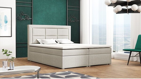 Boxpringová manželská postel s úložným prostorem 140x200 PALIGEN 1 - krémová + topper ZDARMA