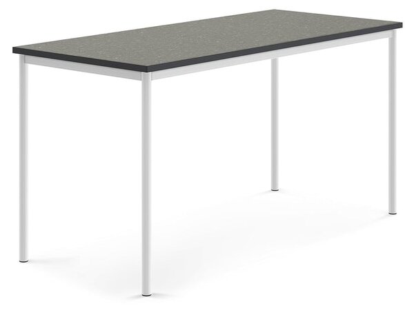 AJ Produkty Stůl SONITUS, 1800x800x900 mm, bílé nohy, deska s linoleem, tmavě šedá