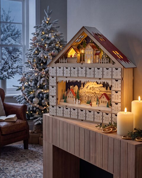 Vánoční dekorace LED NISSER 44 cm Adventní kalendář Světle hnědá