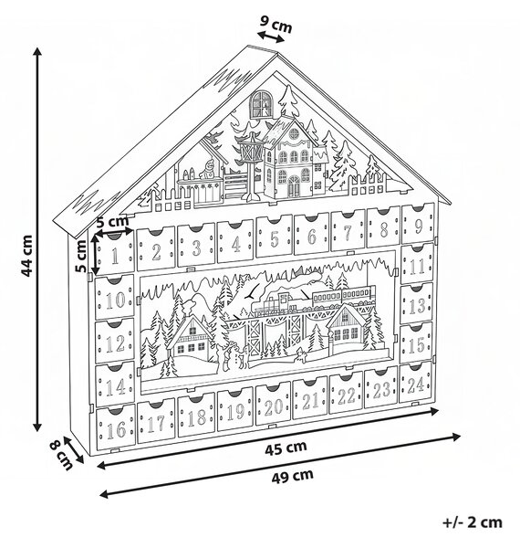 Vánoční dekorace LED NISSER 44 cm Adventní kalendář Světle hnědá