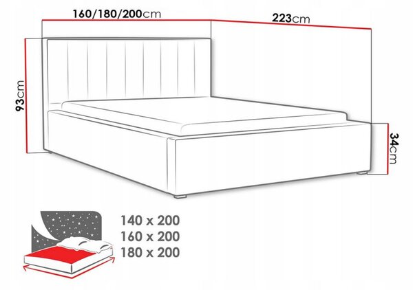 Manželská postel s úložným prostorem a roštem 180x200 TARNEWITZ 2 - černá