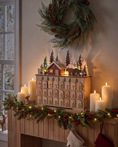 Vánoční dekorace LED HELIN 33 cm Adventní kalendář Světle hnědá