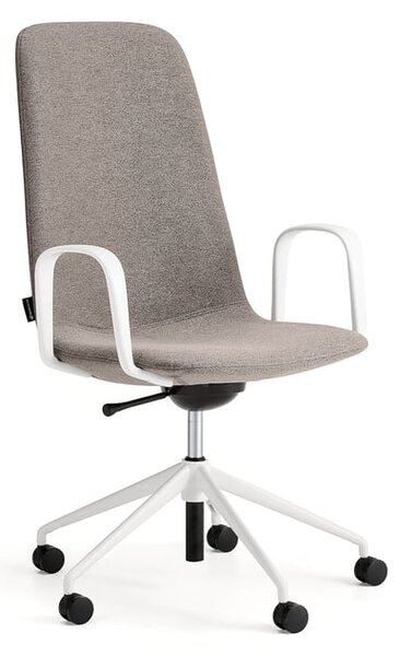 AJ Produkty Židle LANGLEY, středně vysoké opěradlo, s kolečky a područkami, bílá/taupe