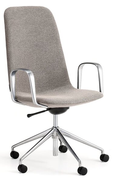 AJ Produkty Židle LANGLEY, středně vysoké opěradlo, s kolečky a područkami, broušený hliník/taupe