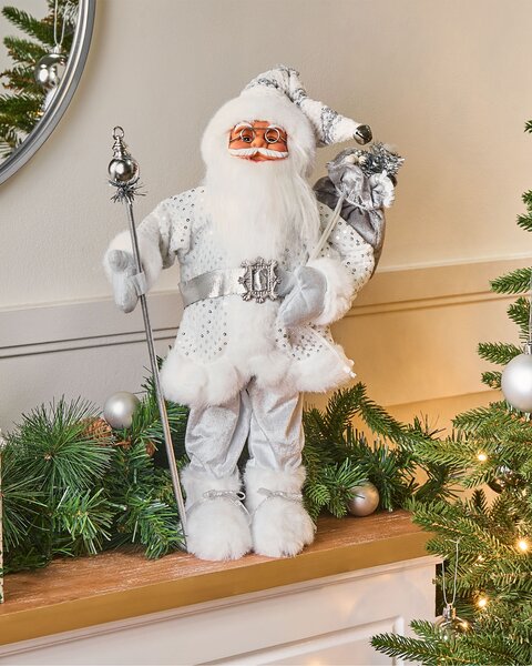 Vánoční dekorace NELAUG 48 cm Santa Claus Stříbrná