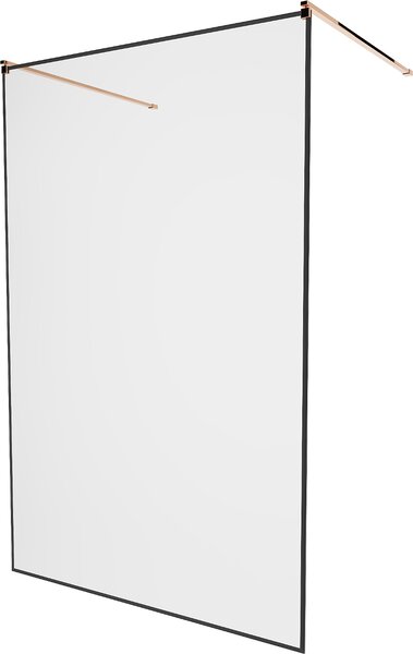 MEXEN - Kioto zástěna sprchová samostatně stojící 100 x 200 cm, transparentní/černá 8 mm, růžově zlatá - 800-100-002-60-70