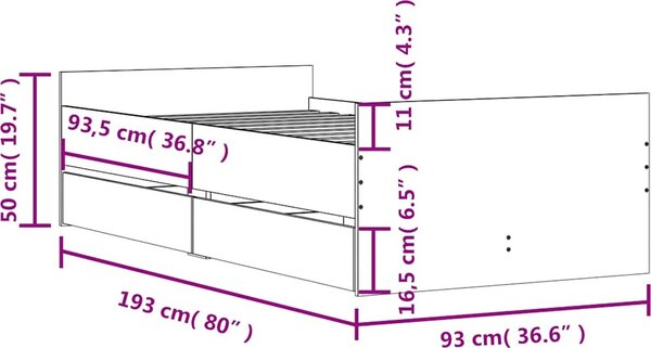 VidaXL Rám postele se zásuvkami 90 x 190 cm [3207378] Barva: dub sonoma