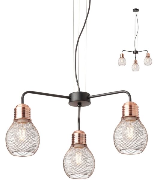 Redo 01-1579 - Lustr na lanku EDISON 3xE27/42W/230V pr. 53 cm černá/měděná