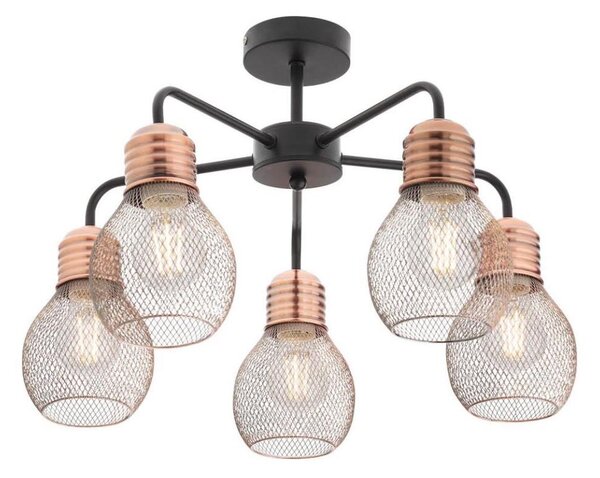 Redo 01-1577 - Lustr na tyči EDISON 5xE27/42W/230V pr. 53 cm černá/měděná