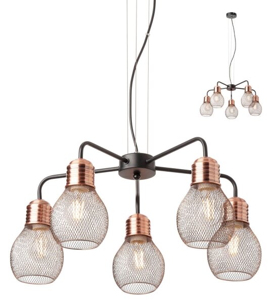 Redo 01-1580 - Lustr na lanku EDISON 5xE27/42W/230V pr. 53 cm černá/měděná