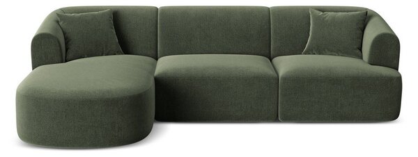 Zelená sametová rohová pohovka (levý roh/s lenoškou) Campi – Cosmopolitan Design