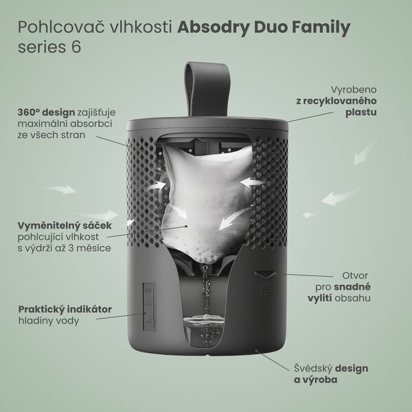 Everbrand Sweden Everbrand pohlcovač vlhkosti Absodry Duo Family Bag 6-series, BONUS PACK 2 x náplň, šedý