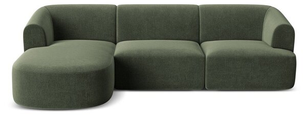 Zelená sametová rohová pohovka (levý roh/s lenoškou) Campi – Cosmopolitan Design