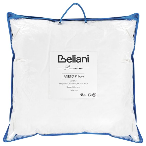 Polštář ANETO Nízká 80 x 80 cm Kachní peří a chmýří Bílá