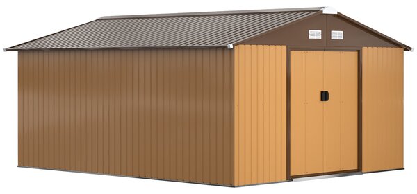 Outsunny kovový kůlna na nářadí 26,2 m³ 340x386x200 cm se sedlovou střechou, základovou podložkou, posuvnými dveřmi, odolný proti vlivům počasí, zahra
