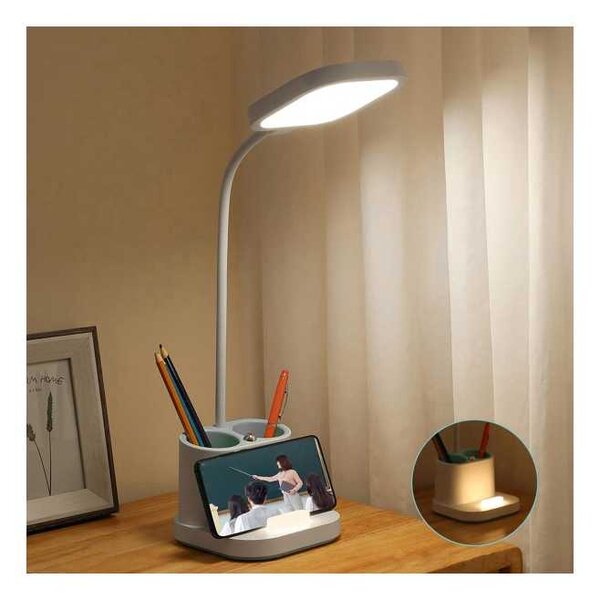 Stolní lampa Platinet 5 W, baterie + kalíšek + USB, bílá