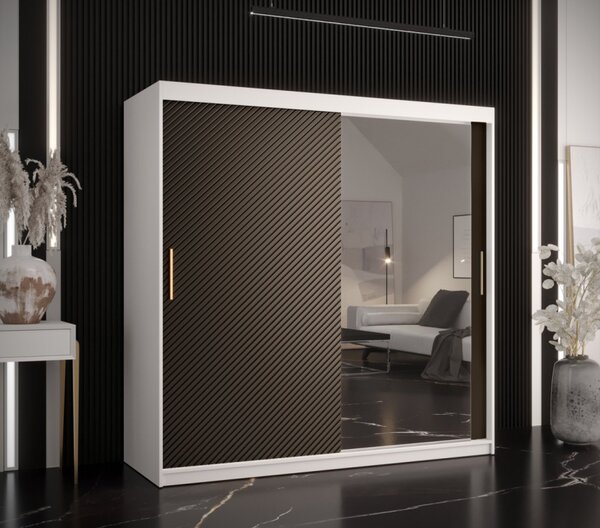 Skříň s posuvnými dveřmi a zrcadlem PAOLA - šířka 180 cm, bílá / černá
