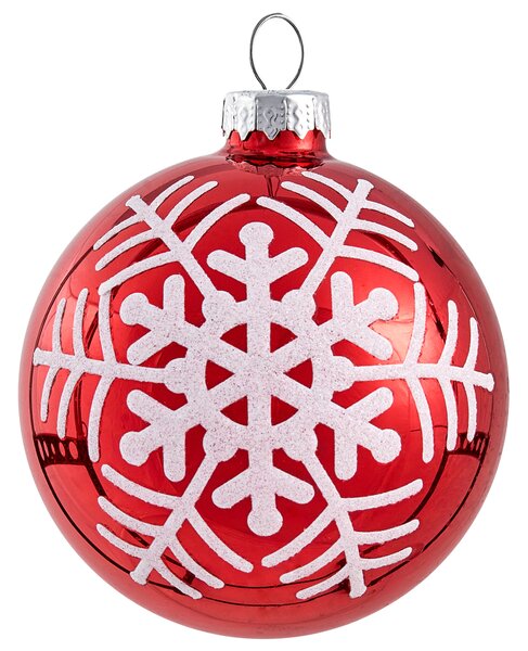 Sada 50 vánočních baněk SNOWFLAKE Sklo Červená/Bílá