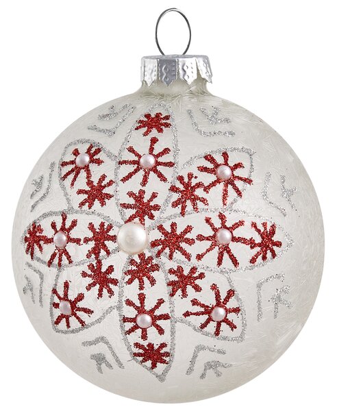 Sada 50 vánočních baněk SNOWFLAKE Sklo Červená/Bílá