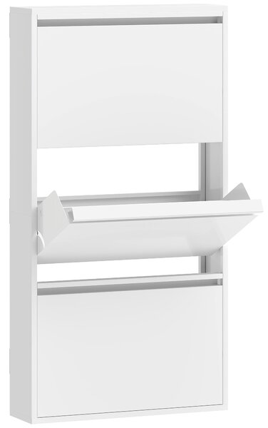 HOMCOM kovová skříňka na boty s 3 výklopnými přihrádkami — úzká nástěnná skříňka na 6 párů, 55 × 15 × 105,5 cm, bílá | Aosom