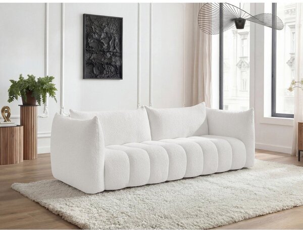 Bílá pohovka z textilie bouclé 286 cm Azra – Bobochic Paris