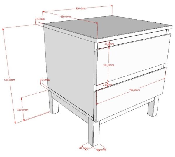 Bílý dřevěný noční stolek Vipack Eva 50 x 45 cm