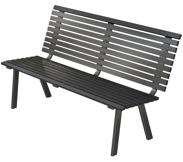 Outsunny 3místná kovová zahradní lavice, odolná proti povětrnosti, lamelové provedení, nosnost 240 kg — 154 × 68 × 88 cm, černá | Aosom