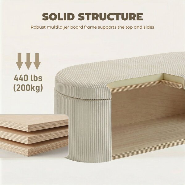 HOMCOM čalouněná lavice s úložným prostorem, manšestr – 105 × 51 × 49 cm, nosnost 200 kg, béžová | Aosom