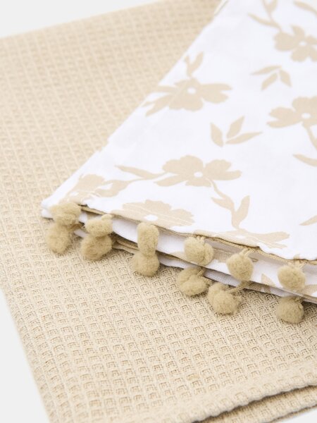 Sinsay - Sada kuchyňských utěrek s květinovým motivem, 2 ks - krémová