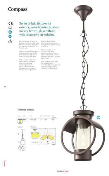 Redo 9573 - Venkovní lampa COMPASS 1xE27/42W/230V IP33