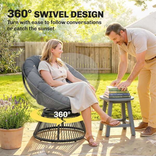 Outsunny otočné papasan křeslo Ø110 cm — nadrozměrný polštář, PE ratan, ocelový rám | Aosom