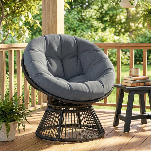 Outsunny otočné papasan křeslo Ø110 cm — nadrozměrný polštář, PE ratan, ocelový rám | Aosom