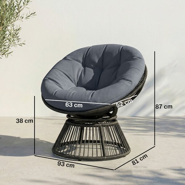 Outsunny otočné papasan křeslo Ø110 cm — nadrozměrný polštář, PE ratan, ocelový rám | Aosom
