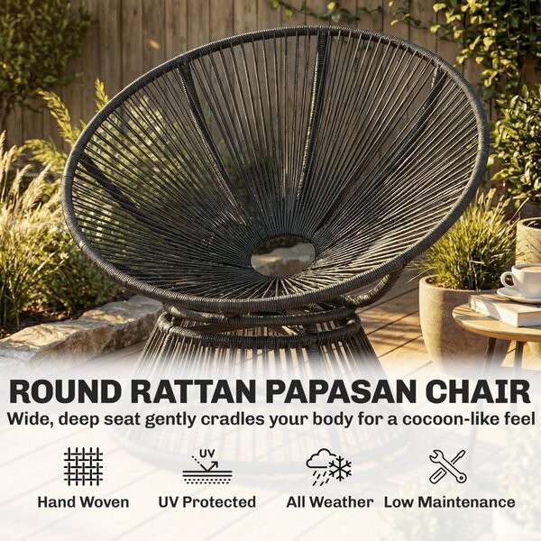 Outsunny otočné papasan křeslo Ø110 cm — nadrozměrný polštář, PE ratan, ocelový rám | Aosom