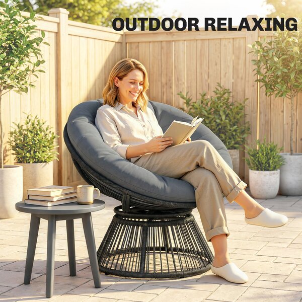Outsunny otočné papasan křeslo Ø110 cm — nadrozměrný polštář, PE ratan, ocelový rám | Aosom