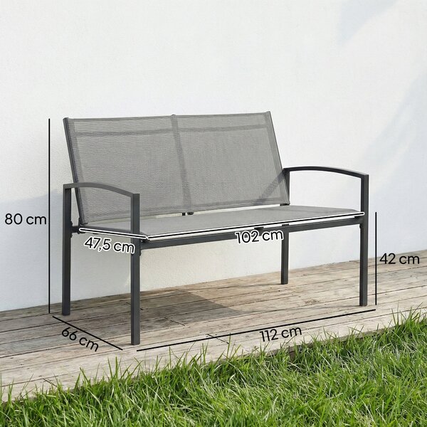 Outsunny 2místná zahradní lavička s prodyšnou síťovinou — ergonomická, nosnost 220 kg, 112 × 66 × 80 cm, šedá | Aosom