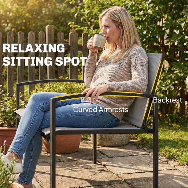 Outsunny 2místná zahradní lavička s prodyšnou síťovinou — ergonomická, nosnost 220 kg, 112 × 66 × 80 cm, šedá | Aosom