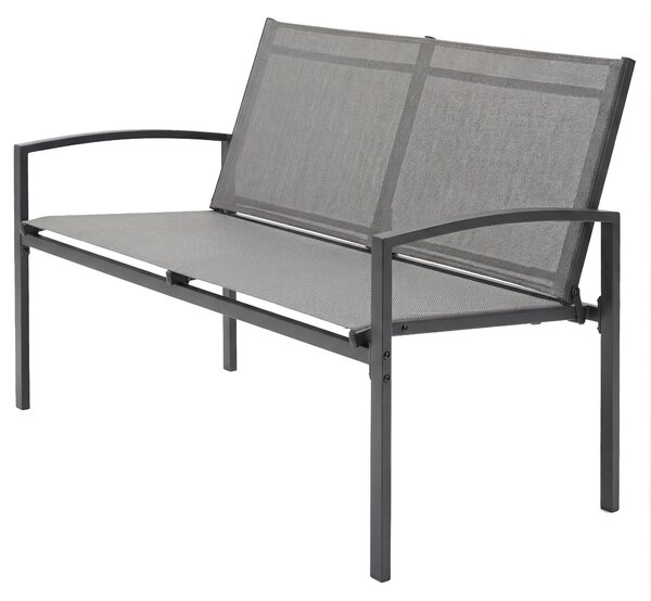 Outsunny 2místná zahradní lavička s prodyšnou síťovinou — ergonomická, nosnost 220 kg, 112 × 66 × 80 cm, šedá | Aosom