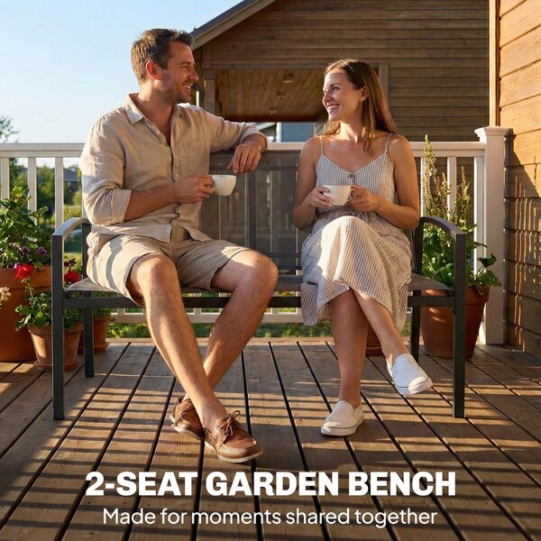 Outsunny 2místná zahradní lavička s prodyšnou síťovinou — ergonomická, nosnost 220 kg, 112 × 66 × 80 cm, šedá | Aosom