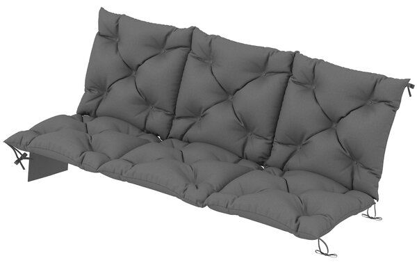 Outsunny polštář na lavici pro 3 osoby 150 x 100 x 10 cm — prošitý, voděodpudivý polyester, ochrana UPF 30+, popruhy a postranní kapsa — tmavě šedý |