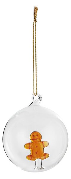 HANG ON Skleněná koule perníkový mužíček 9 cm - čirá