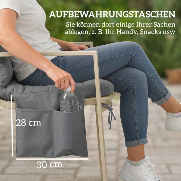 Outsunny polštář na lavici pro 3 osoby 150 x 100 x 10 cm — prošitý, voděodpudivý polyester, ochrana UPF 30+, popruhy a postranní kapsa — tmavě šedý |