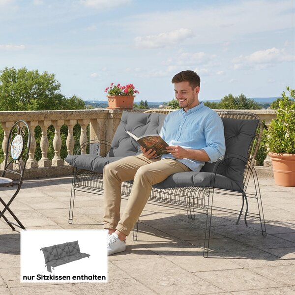 Outsunny polštář na lavici pro 3 osoby 150 x 100 x 10 cm — prošitý, voděodpudivý polyester, ochrana UPF 30+, popruhy a postranní kapsa — tmavě šedý |