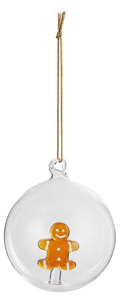HANG ON Skleněná koule perníkový mužíček 9 cm - čirá