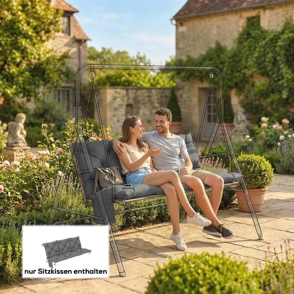 Outsunny polštář na lavici pro 3 osoby 150 x 100 x 10 cm — prošitý, voděodpudivý polyester, ochrana UPF 30+, popruhy a postranní kapsa — tmavě šedý |